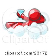 Poster, Art Print Of Relaxed Red Man Drinking A Martini And Kicking Back On Cloud Nine