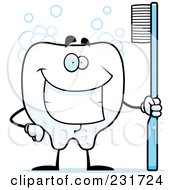 Poster, Art Print Of Smiling Tooth Holding A Blue Brush With Bubbles