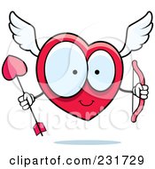 Poster, Art Print Of Large Eyed Heart Cupid Holding A Bow And Arrow
