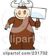 Poster, Art Print Of Big Bull Standing And Holding A Blank Sign