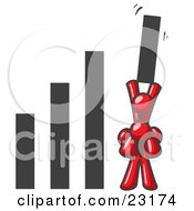Red Man On Another Mans Shoulders Holding Up A Bar In A Graph