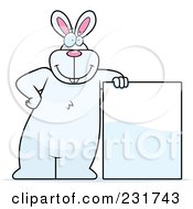 Poster, Art Print Of Big White Rabbit Leaning On A Blank Sign Board