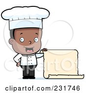 Poster, Art Print Of Black Chef Boy Holding A Menu Scroll