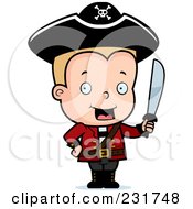 Poster, Art Print Of Blond Pirate Boy Holding Up A Sword