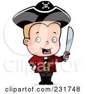 Royalty Free RF Clipart Illustration Of A Blond Pirate Boy Holding Up A Sword