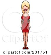 Busty Blond Woman Standing In A Red Dress