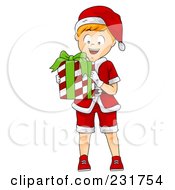 Poster, Art Print Of Happy Christmas Boy Holding A Gift