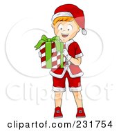 Royalty Free RF Clipart Illustration Of A Happy Christmas Boy Holding A Gift