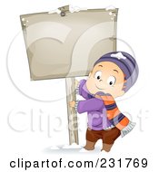 Poster, Art Print Of Winter Boy Pulling On A Sign Pole