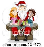 Poster, Art Print Of Christmas Boy And Girl Sitting On Santas Lap