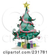 Poster, Art Print Of Star On Top Of A Christmas Tree With Gifts Below