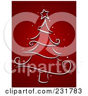 Royalty Free RF Clipart Illustration Of A White Christmas Tree Sketch On Red