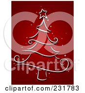 Poster, Art Print Of White Christmas Tree Sketch On Red