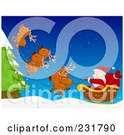 Poster, Art Print Of Santas Magic Reindeer Flying Upwards To Avoid A Tree