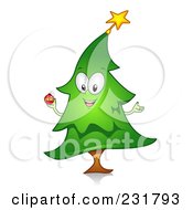 Poster, Art Print Of Happy Christmas Tree Holding A Bauble