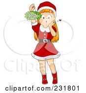 Royalty Free RF Clipart Illustration Of A Christmas Girl Holding Up Mistletoe