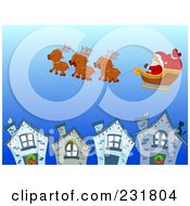 Poster, Art Print Of Santas Magic Reindeer Flying Above A Village