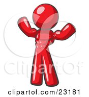 Clipart Illustration Of A Red Bodybuilder Man Flexing His Muscles And Showing The Definition In His Abs Chest And Arms by Leo Blanchette