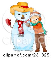 Poster, Art Print Of Christmas Boy Hugging A Snowman