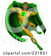 Poster, Art Print Of Strong Male Super Hero Jumping In A Green And Yellow Suit