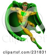 Strong Male Super Hero Jumping In A Green And Yellow Suit