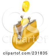Royalty Free RF Clipart Illustration Of 3d Gold Coins Falling Into A Yellow Coin Purse