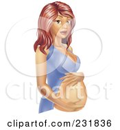 Poster, Art Print Of Pregnant Red Haired Woman Holding Her Belly
