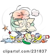 Royalty Free RF Clipart Illustration Of A Mad Toon Guy Carrying A Torn Grocery Bag With Food At His Feet by gnurf