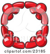 Clipart Illustration Of Four Red People Standing In A Circle And Holding Hands For Teamwork And Unity by Leo Blanchette