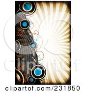 Poster, Art Print Of Grungy Background Of Circles And Curves Over Rays With A Black Grunge Border