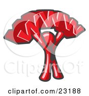 Clipart Illustration Of A Proud Red Business Man Holding WWW Over His Head