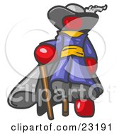 Poster, Art Print Of Red Male Pirate With A Cane And A Peg Leg