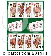 Poster, Art Print Of Queen Playing Cards On Green - 1
