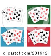 Poster, Art Print Of Digital Collage Of Eight Playing Cards On White Green Blue And Red Backgrounds