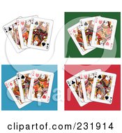 Poster, Art Print Of Queen Playing Cards On White Green Blue And Red