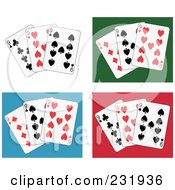 Poster, Art Print Of Digital Collage Of Nine Playing Cards On White Green Blue And Red Backgrounds