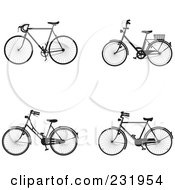 Royalty Free RF Clipart Illustration Of A Digital Collage Of Black And White Bicycles 1