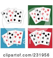Poster, Art Print Of Digital Collage Of Seven Playing Cards On White Green Blue And Red Backgrounds