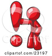 Red Businessman Standing By A Large Exclamation Point