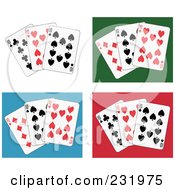 Poster, Art Print Of Digital Collage Of Ten Playing Cards On White Green Blue And Red Backgrounds