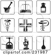 Poster, Art Print Of Digital Collage Of Black And White Pharmacy Icons