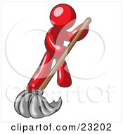 Clipart Illustration Of A Red Man Wearing A Tie Using A Mop While Mopping A Hard Floor To Clean Up A Mess Or Spill