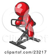Poster, Art Print Of Red Man Exercising On A Stationary Bicycle