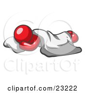 Clipart Illustration Of A Comfortable Red Man Sleeping On The Floor With A Sheet Over Him
