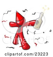 Poster, Art Print Of Happy Red Man Partying With A Party Hat Confetti And A Bottle Of Liquor