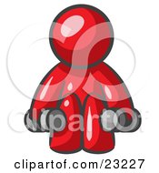 Clipart Illustration Of A Red Man Lifting Dumbells While Strength Training