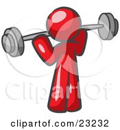 Poster, Art Print Of Red Man Lifting A Barbell While Strength Training