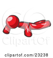Poster, Art Print Of Red Man Doing Pushups While Strength Training
