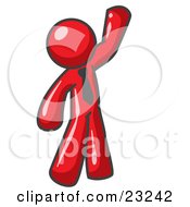 Clipart Illustration Of A Friendly Red Man Greeting And Waving by Leo Blanchette