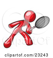 Clipart Illustration Of A Red Woman Preparing To Hit A Tennis Ball With A Racquet